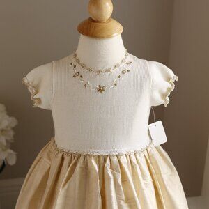 Gold Dupioni Silk Dress Cotton Bodice Flower Girl Special Occasion 18/24 Months